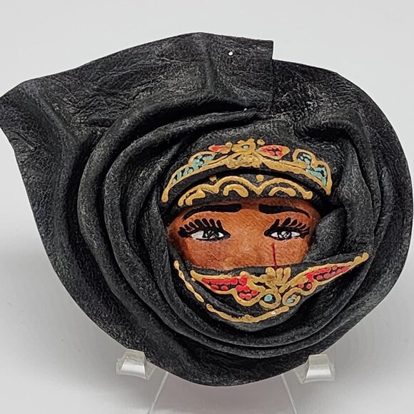 Handcrafted Leather Face Mask With Intricate Embroidery For Decor Mini Mask - Picture 1 of 9